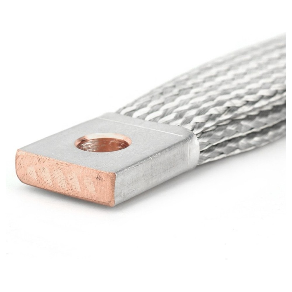 Tin-plated braided connector terminal close-up