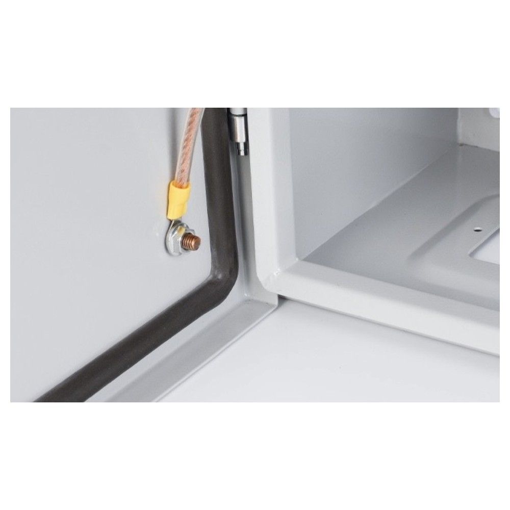 Wall-mounted enclosure grounding wire and seal detail