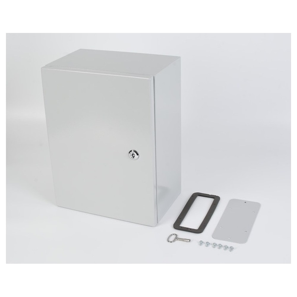 Wall-mounted enclosure with removable plate and accessory kit