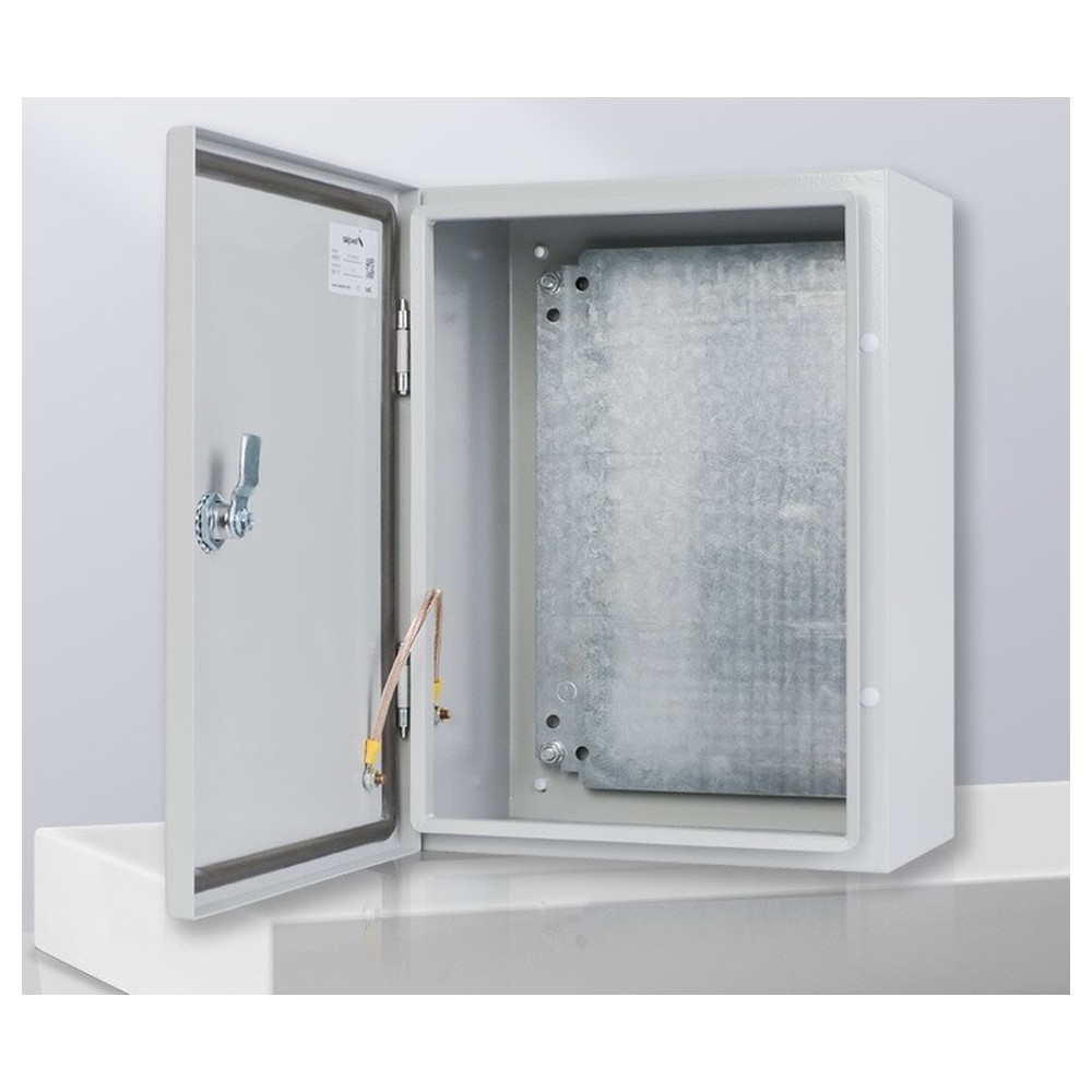 Open wall-mounted enclosure with mounting plate